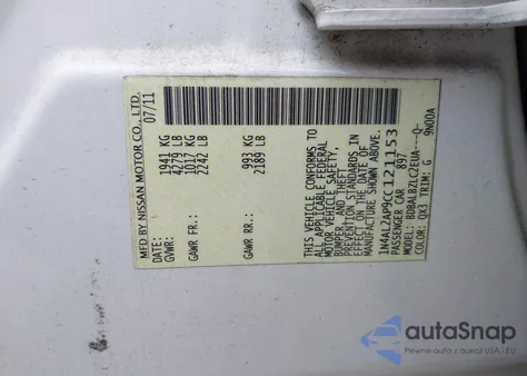 2012 Nissan Altima 2.5 S z USA, uszkodzony, nr VIN 1N4AL2AP9CC121153